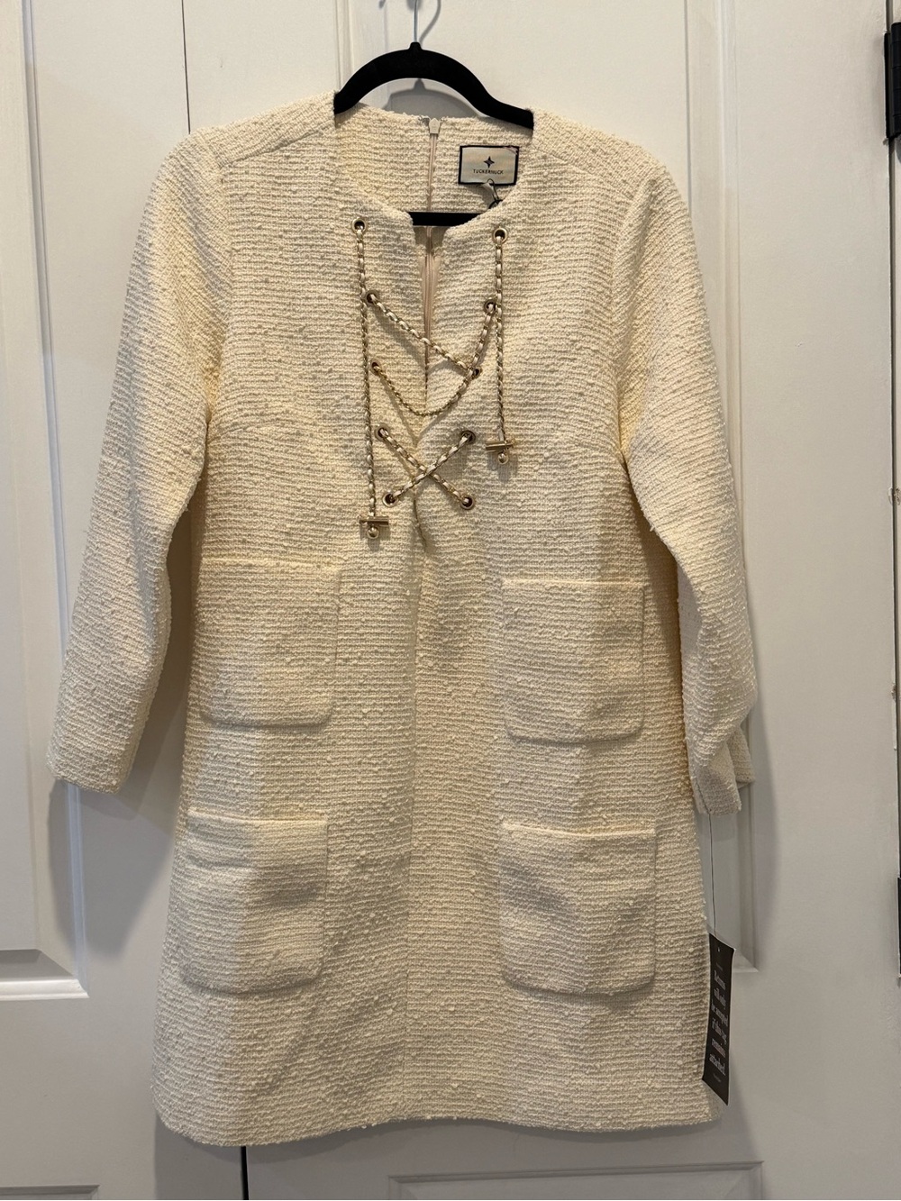 Tuckernuck Ivory Lace-Up Tweed Shift Coat